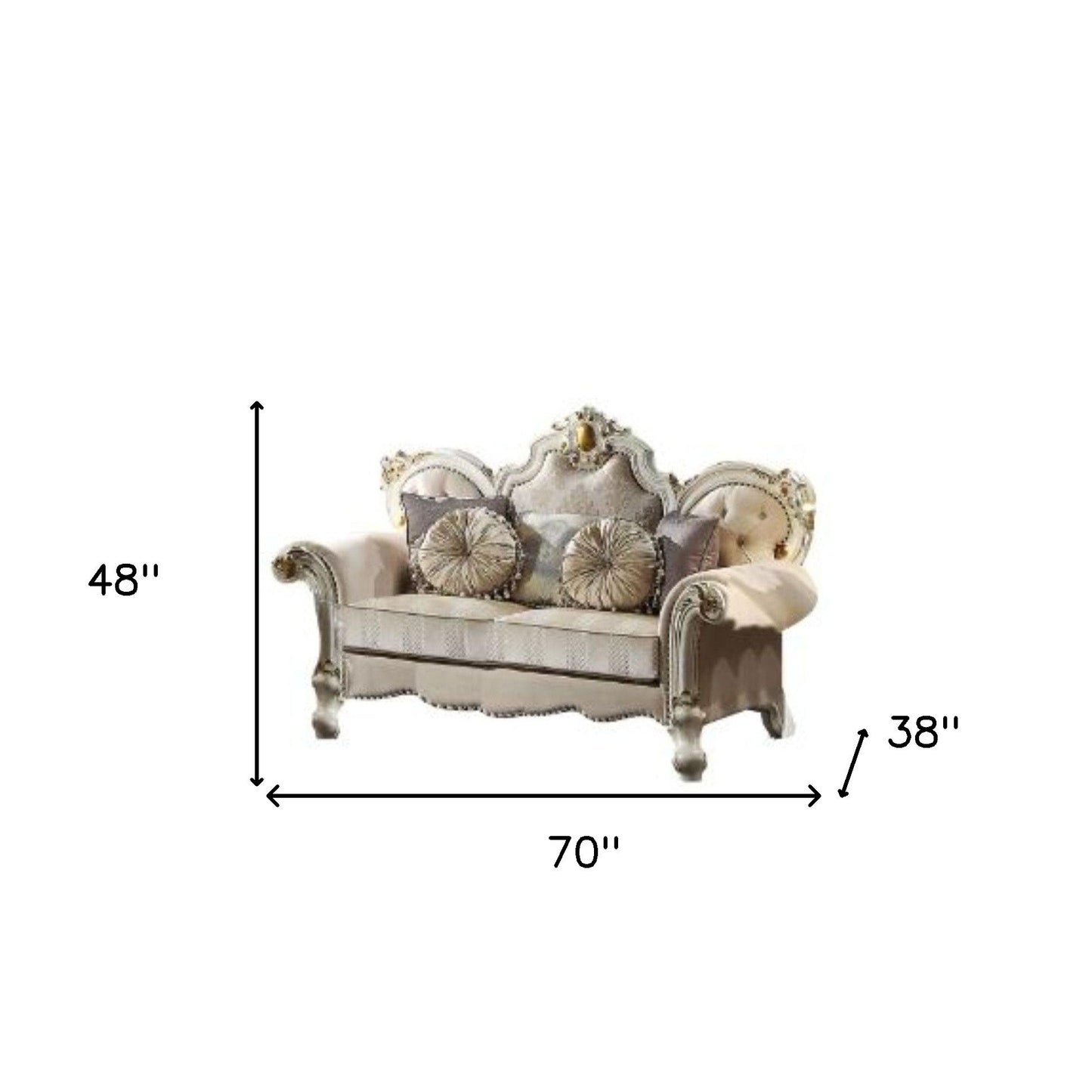 Velvet Loveseat And Toss Pillows - Gold / Pearl