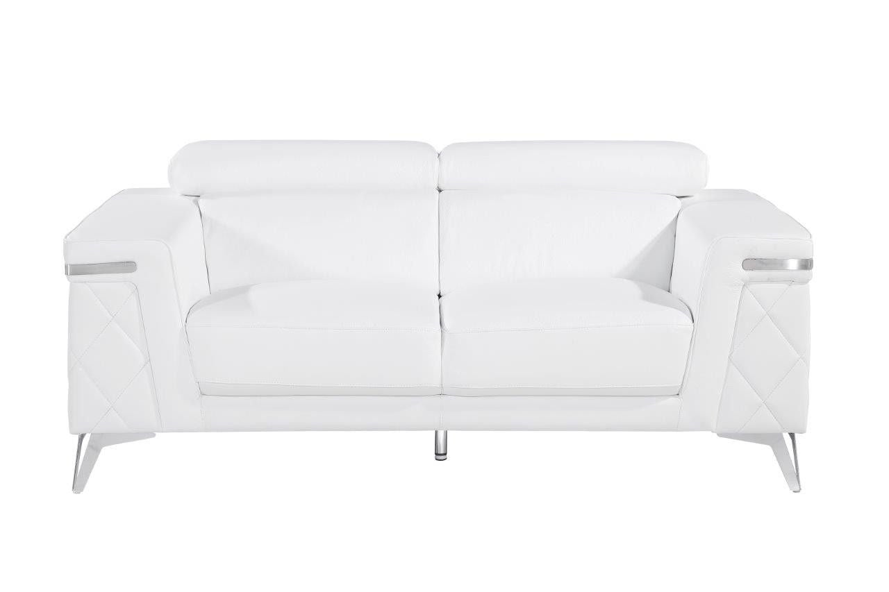 Metallic Leather Loveseat - White / Silver