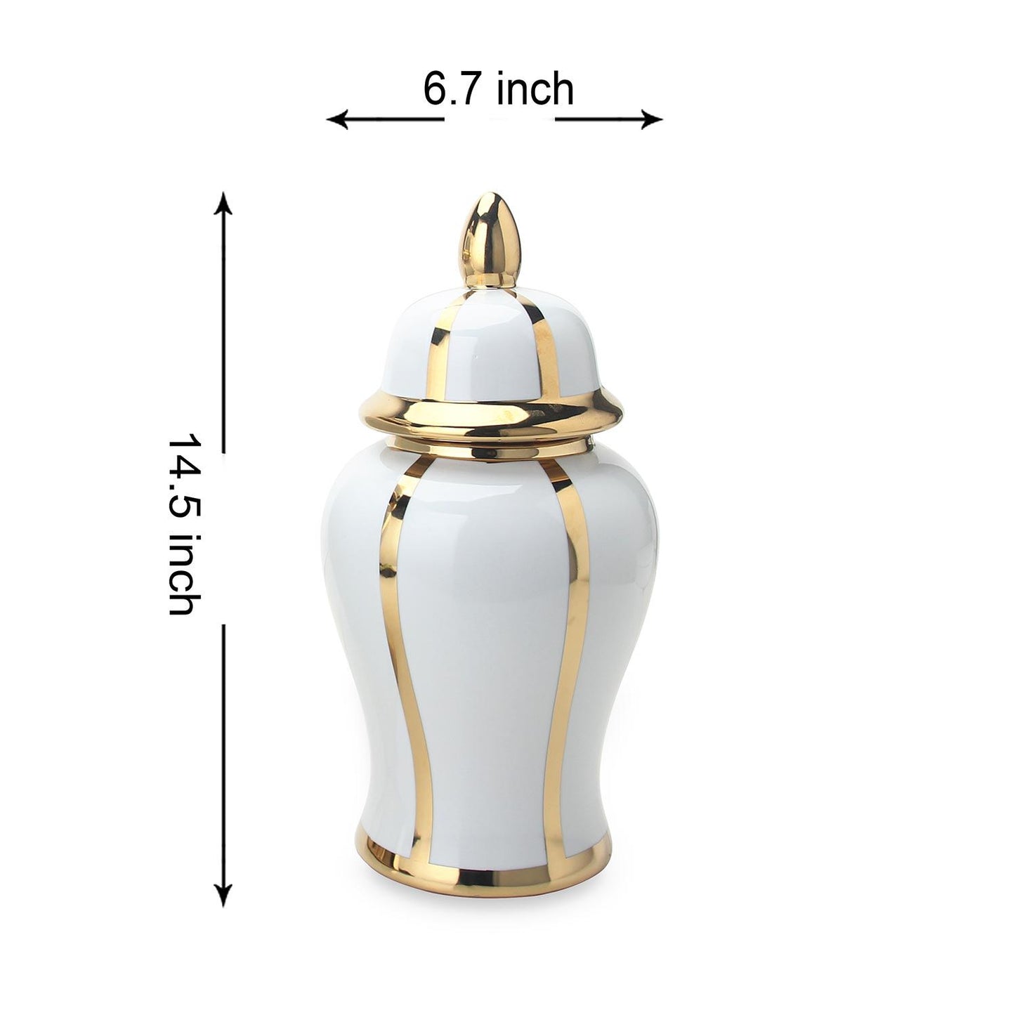 Linear Gilded Ginger Jar With Removable Lid - White