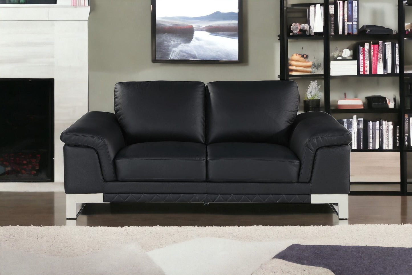 Love Seat Genuine Leather - Silver / Black