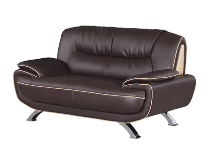 Faux Leather Love Seat - Silver / Brown