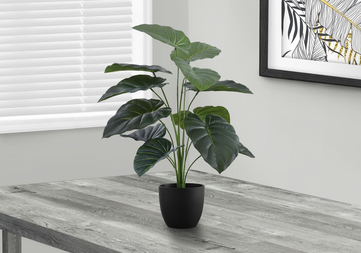 24" Tall, Artificial Plant, Alocasia, Indoor, Faux, Fake, Table, Greenery, Potted, Real Touch, Decorative - Green / Black