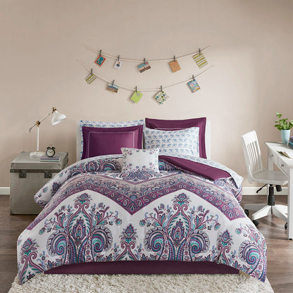 Tulay Twin Long Boho Comforter Set With Bed Sheets - Purple