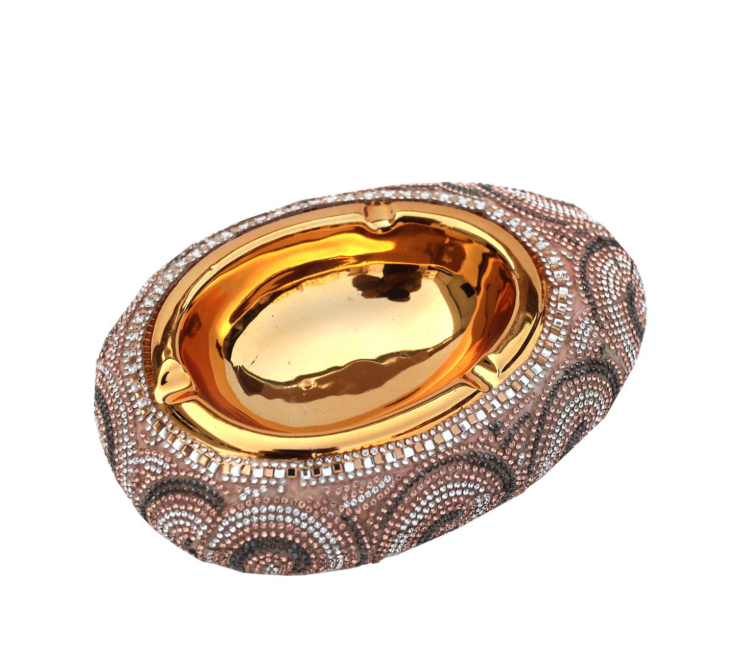 Ambrose Chrome Plated Crystal Embellished Ashtray - Gold