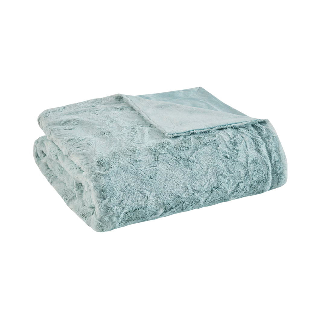 Oversized Faux Fur Throw - Aqua