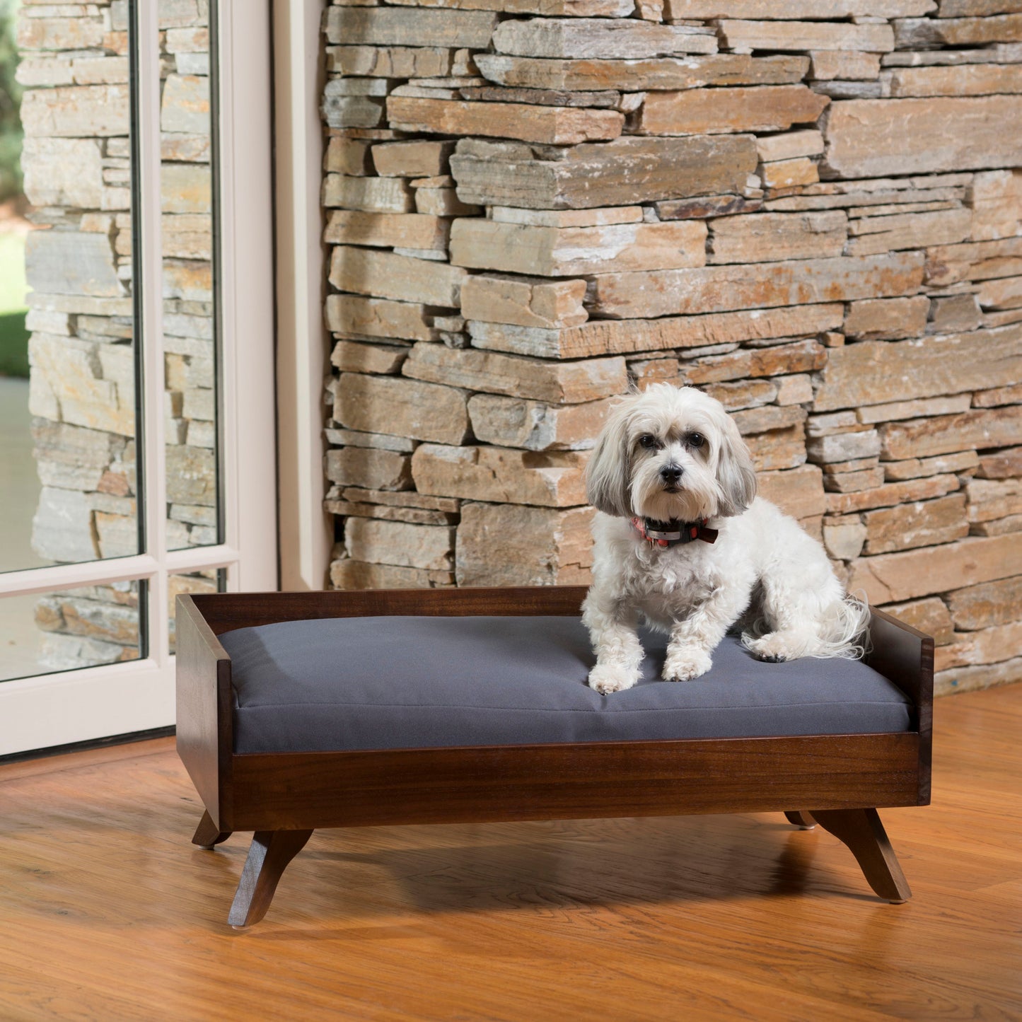 Solid Wood Dog Bed - Gray / Brown