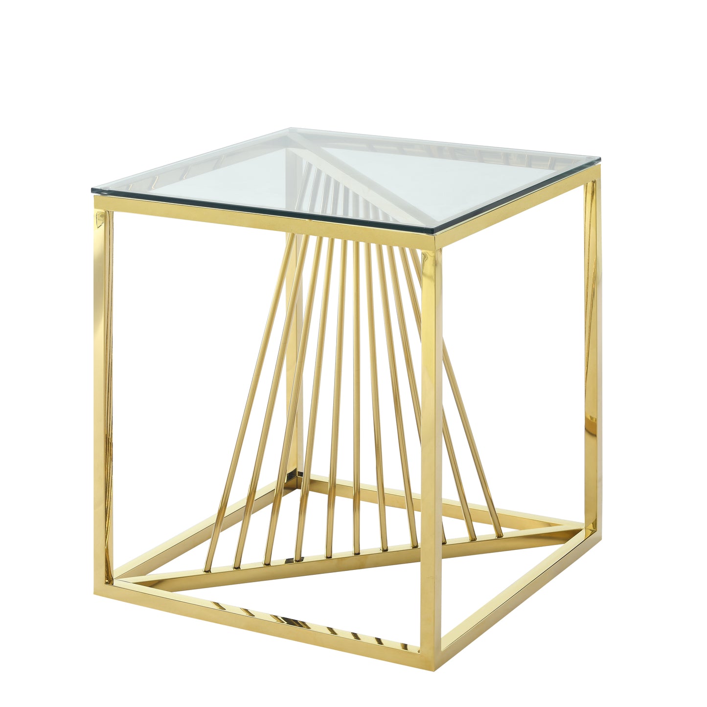 20 Inch Modern Glass End Table with Geometric Metal Frame, Accent Table Nightstand Furniture Corner Table for Living Room,Home Office,Bedroom - Gold