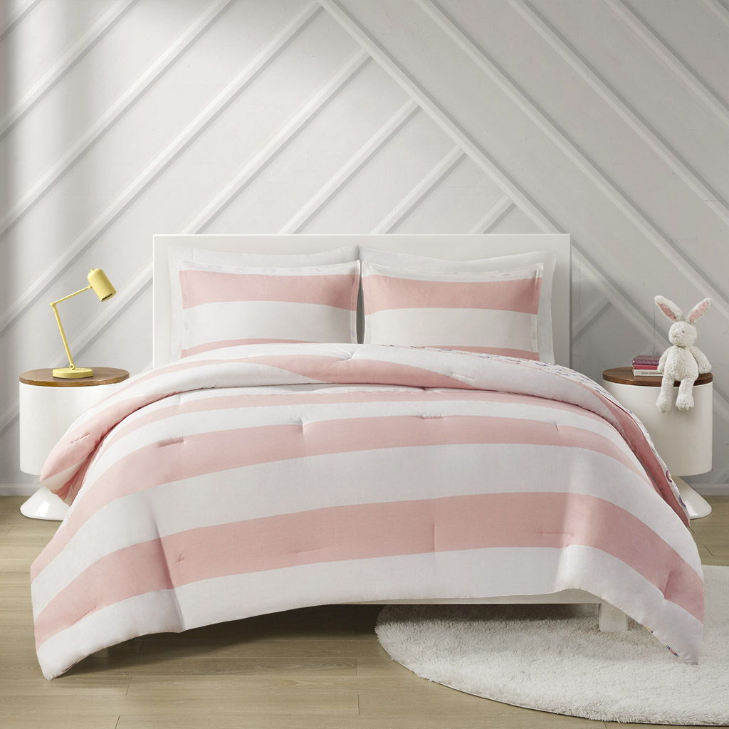 Sammie - Cotton Cabana Stripe Reversible Comforter Set With Rainbow Reverse