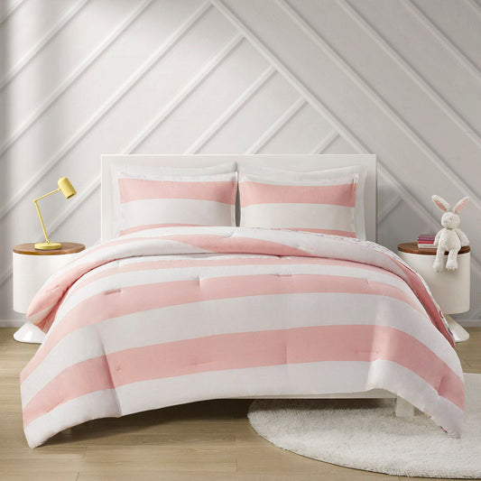 Sammie Cotton Cabana Stripe Reversible Comforter Set With Rainbow Reverse