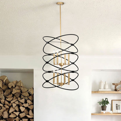 Transitional Gold/Matte Black Metal Chandelier Fixture, 8 lights, 2-Tier-Candle Ceiling Light for Living Room, Bedroom, Dining Room, Dimmable, E12, W23.6*H55