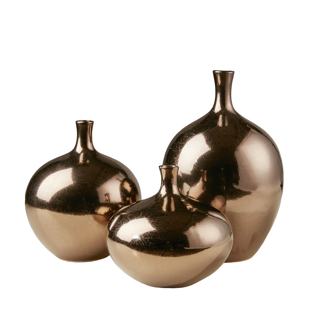 Mirrored Ceramic Decorative Vases 3 Piece SeT-Bronze