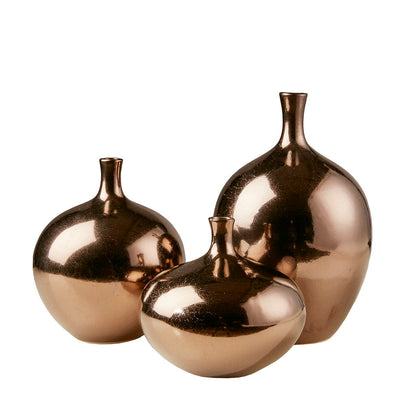 Mirrored Ceramic Decorative Vases 3 Piece SeT-Bronze