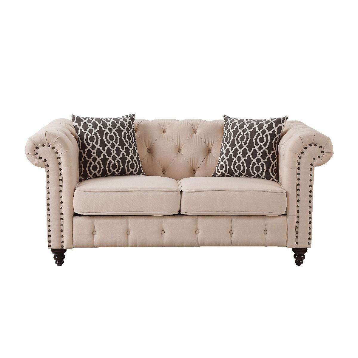 Brown Linen Loveseat - Beige / Dark