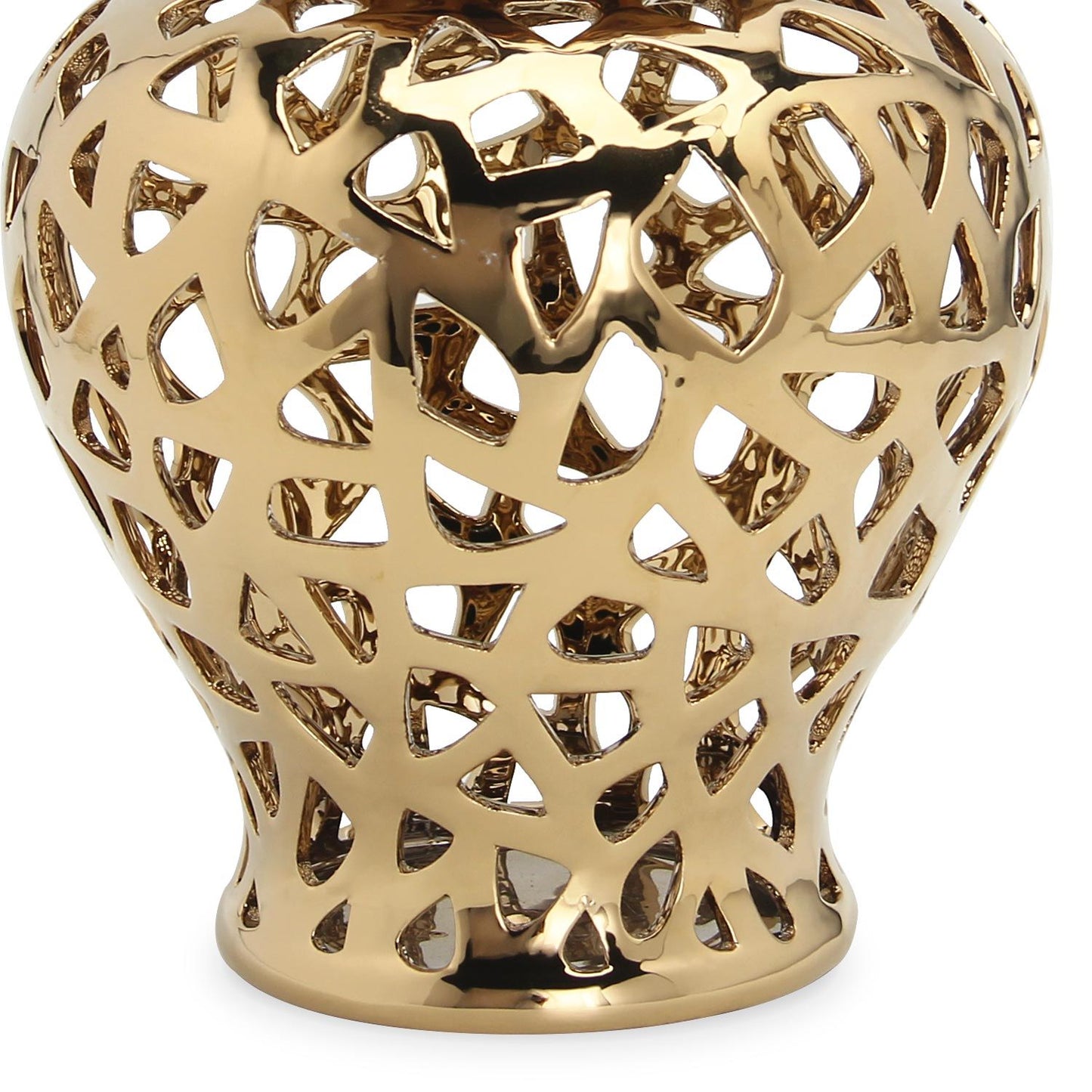 Ceramic Ginger Jar Vase With Decorative Design - Gold