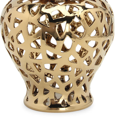 Gold Ceramic Ginger Jar Vase With Decorative Design