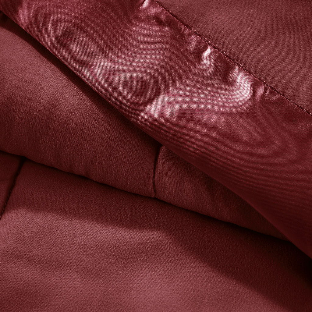 Lightweight Down Alternative Blanket With Satin Trim, Burgundy