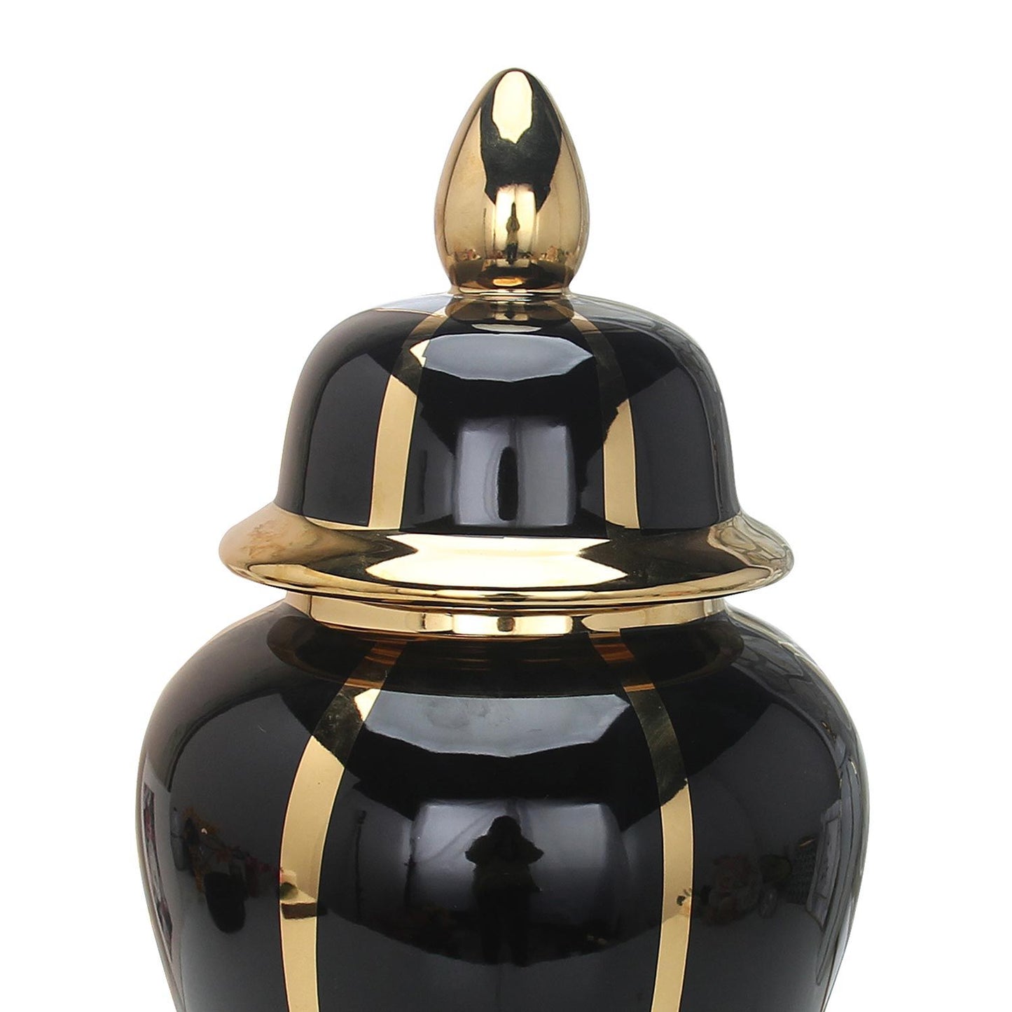 Linear Gilded Ginger Jar With Removable Lid - Black