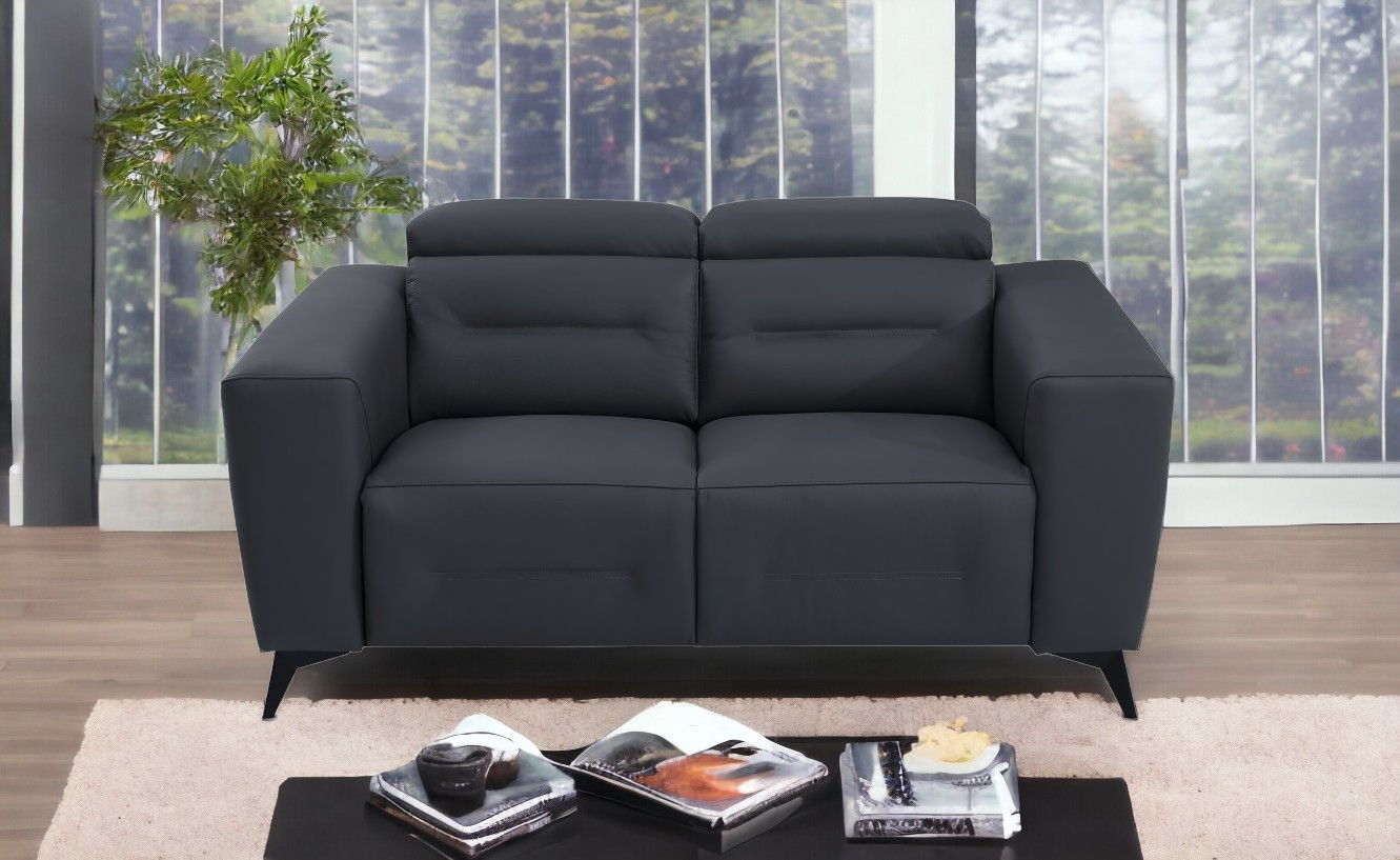 Italian Leather Power Reclining Loveseat - Gray / Black