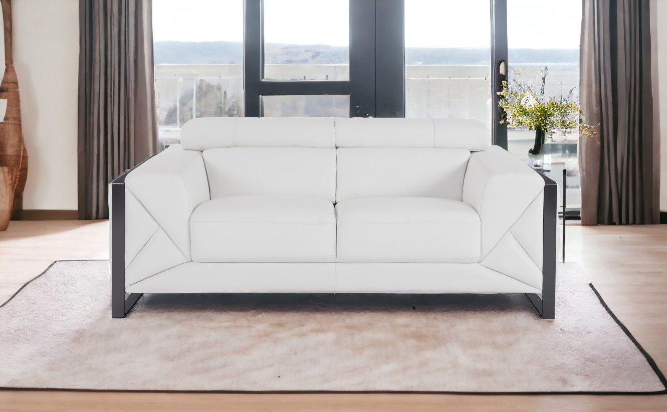 Italian Leather Loveseat - White / Black