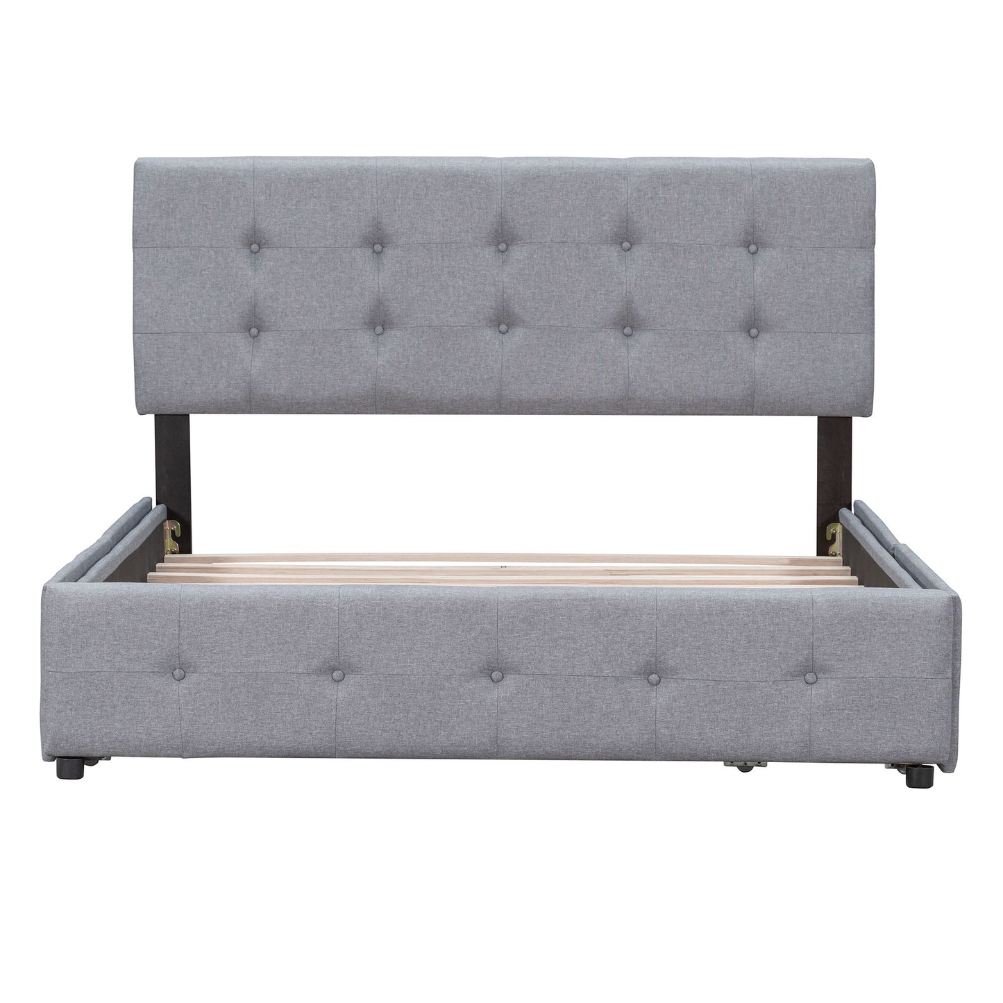 Queen Size Upholstered Platform Bed With Classic Headboard And 4 Drawers, No Box Spring Needed - Light Gray