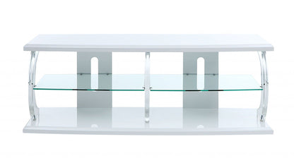 Clear Glass Wood Veneer (Melamine) TV Stand (Led) - White