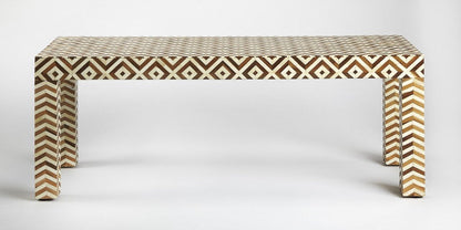 Teak And Bone Inlay Bench - Geo / Chevron