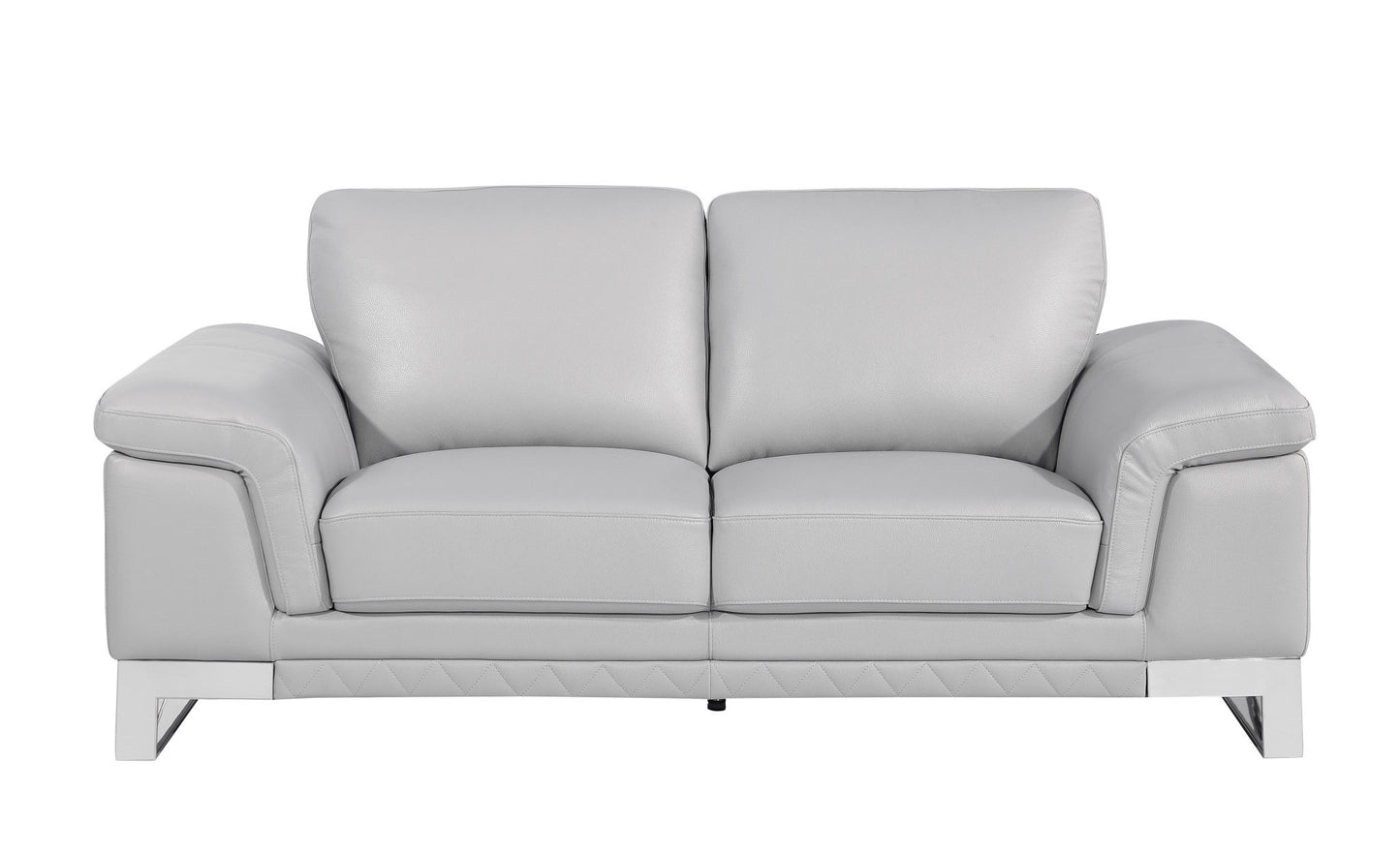 Genuine Leather Love Seat - Silver / Light Gray