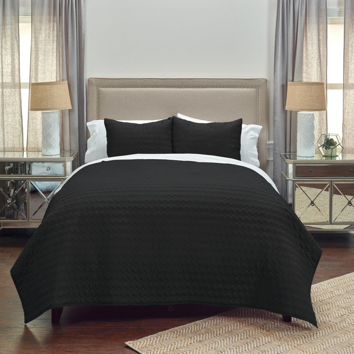 Queen Cotton 300 Thread Count Machine Washable Down Alternative Comforter - Black