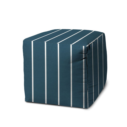 Polyester Cube Striped Indoor / Outdoor Pouf Ottoman - Turquoise