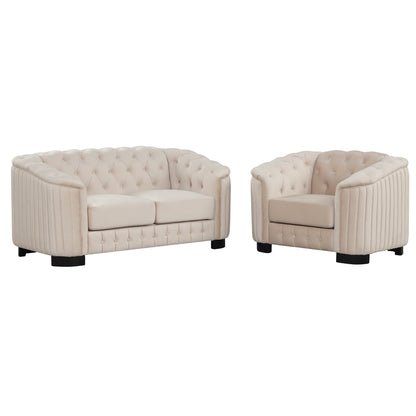 Modern 3-Piece Sofa Sets with Rubber Wood Legs,Velvet Upholstered Couches Sets Including Three Seat Sofa, Loveseat and Single Chair for Living Room Furniture Set,Beige