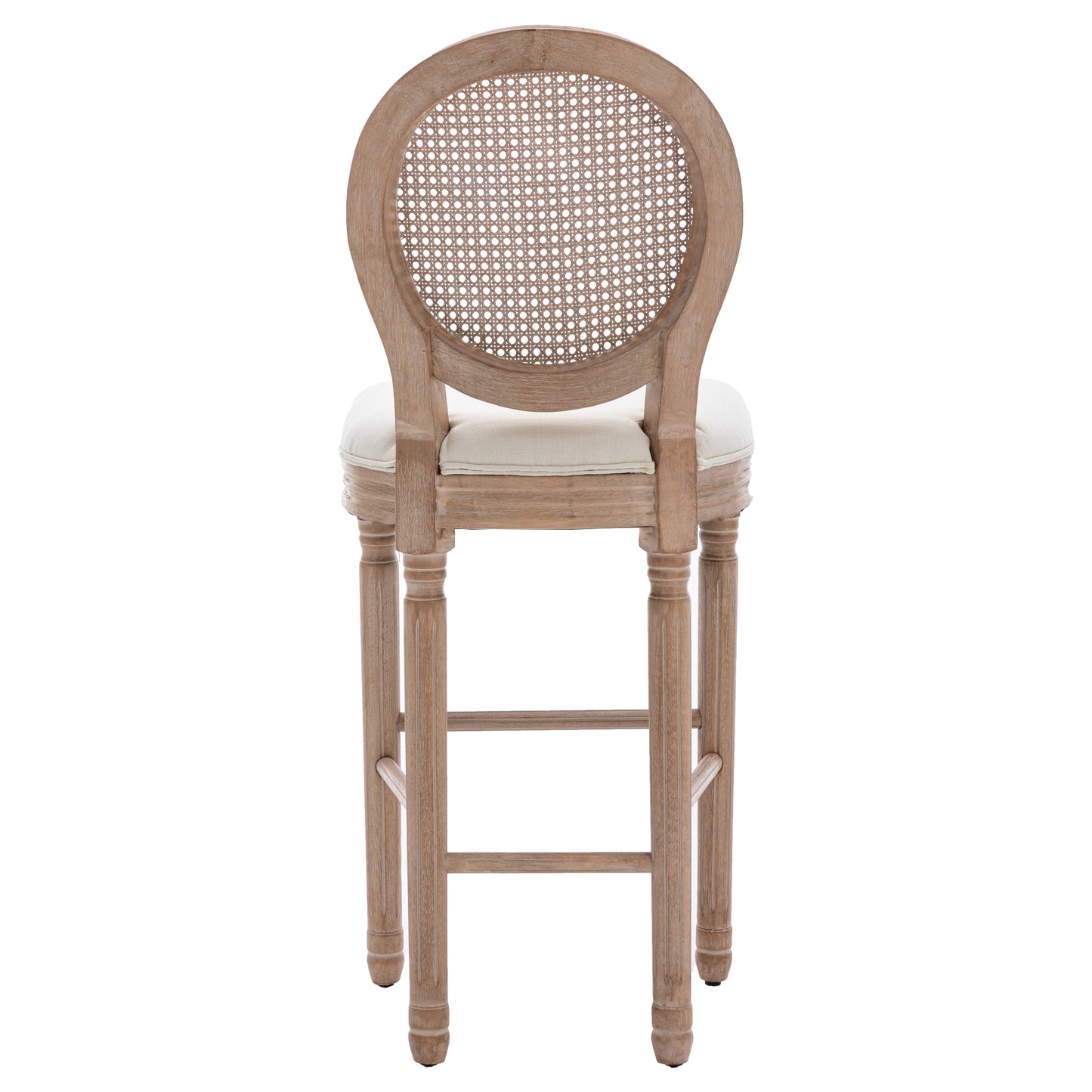 Hengming French Country Wooden Barstools Rattan Back With Upholstered Seating , Beige and Natural ，Set of 2