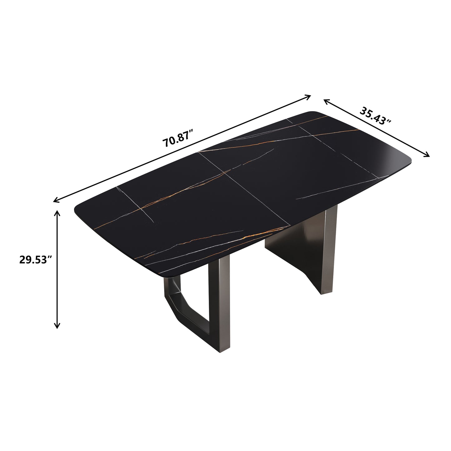 70.87"Modern artificial stone black curved black metal leg dining table-can accommodate 6-8 people