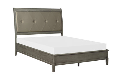 Transitional Style Gray Finish 1pc Queen Size Sleigh Bed Button-Tufted Faux Leather Upholstered Headboard Bedframe