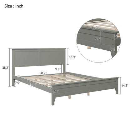 Modern Gray Solid Wood Queen Platform Bed