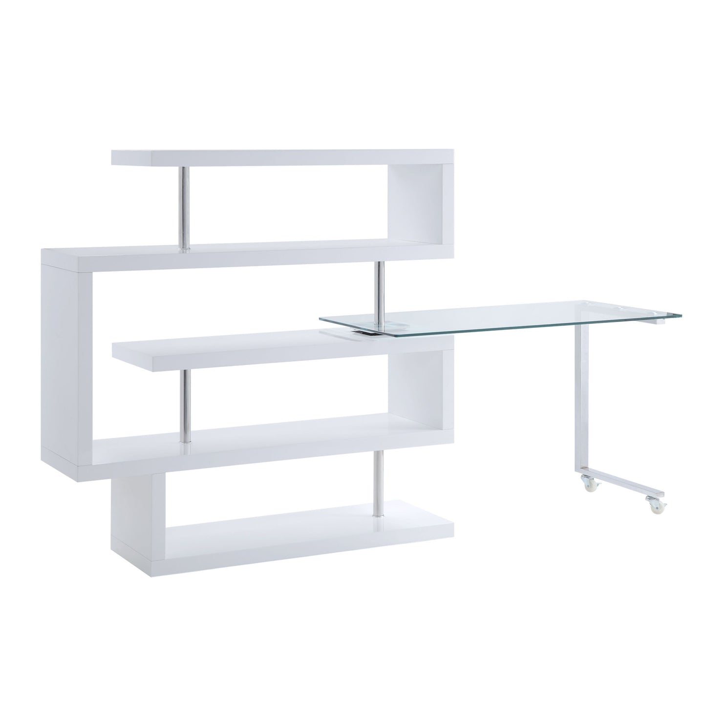 ACME Raceloma Writing Desk w/Shelf, Clear Glass, White & Chrome Finish 93179