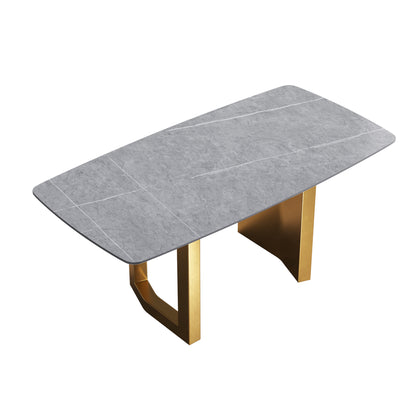 70.87"Modern artificial stone gray curved golden metal leg dining table-can accommodate 6-8 people