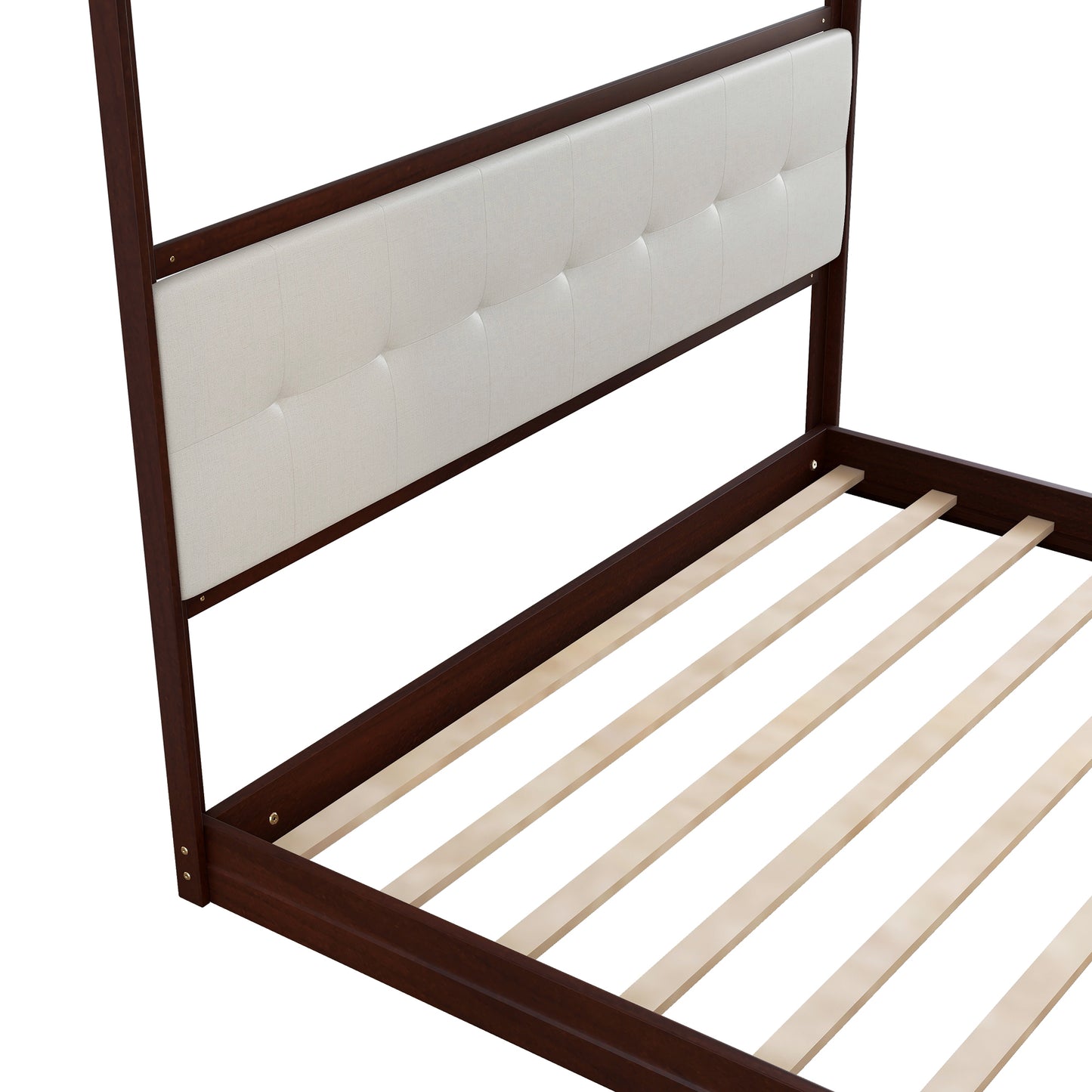 King Size Wooden Canopy Platform Bed with Upholstered Headboard,Espresso