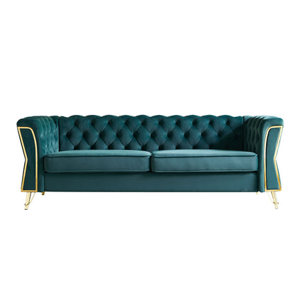 Modern Tufted Velvet Sofa 87.4 inch for Living Room Green Color