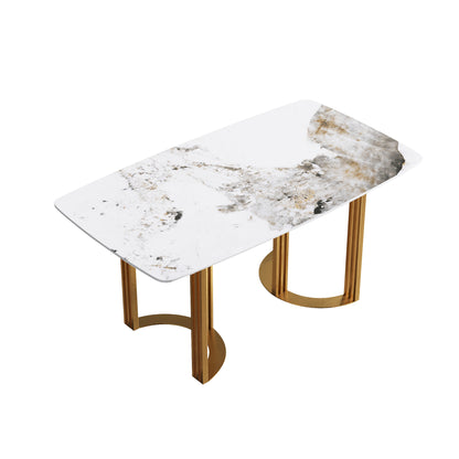 63"Modern artificial stone pandora white curved golden metal leg dining table -6 people