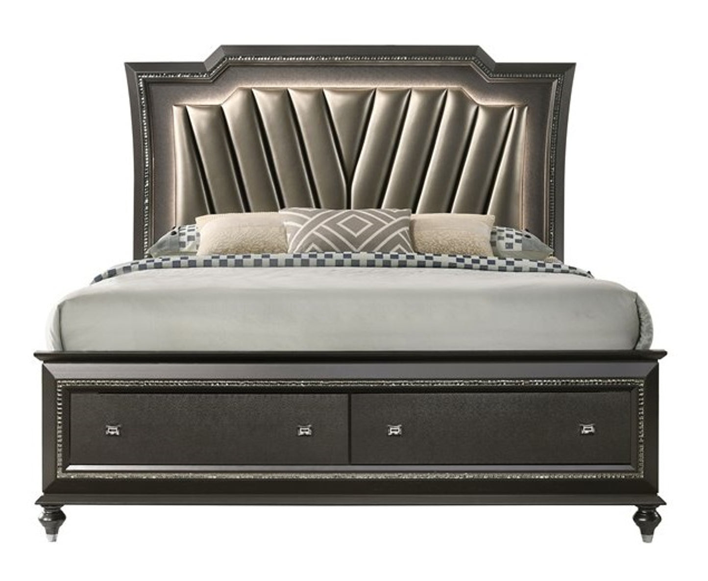 ACME Kaitlyn Eastern King Bed, PU & Metallic Gray (1Set/4Ctn) 27277EK