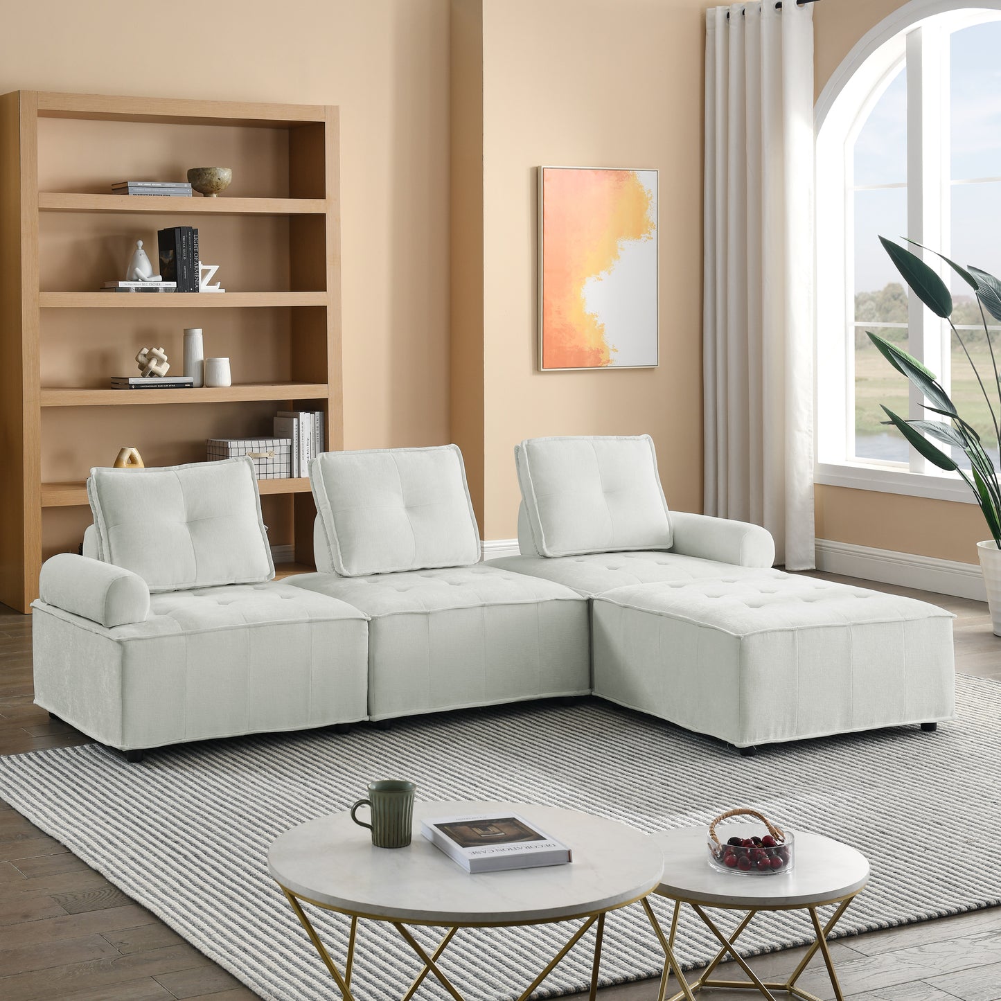 L-Shape Modular Sectional Sofa, DIY Combination, Chenille