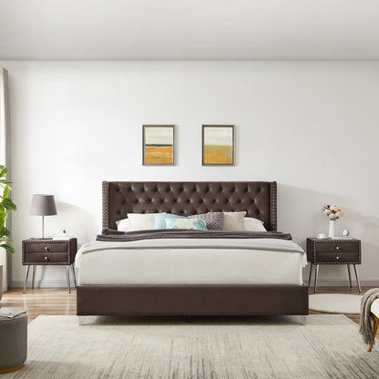 B100S King bed, Button designed Headboard,strong wooden slats + metal legs with Electroplate