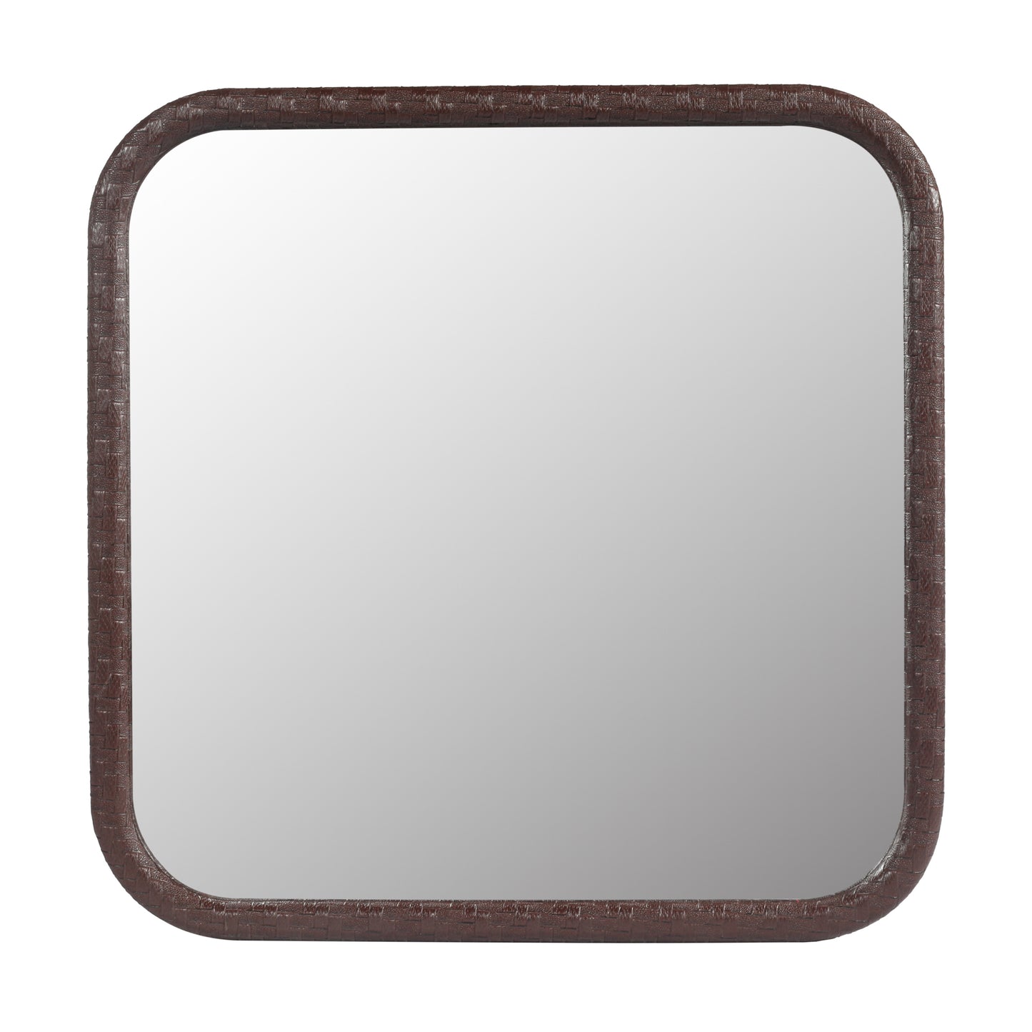 Square Brown Woven Grain Decorative Wall Hanging Mirror,PU Covered MDF Framed Mirror for Bedroom Living Room Vanity Entryway Wall Decor,23.62x23.62inch