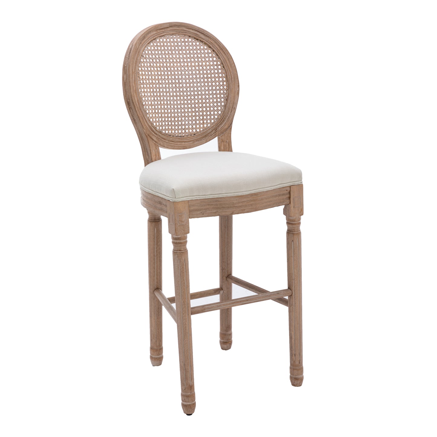 Hengming French Country Wooden Barstools Rattan Back With Upholstered Seating , Beige and Natural ，Set of 2