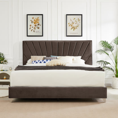 B108 Full bed Beautiful line stripe cushion headboard , strong wooden slats + metal legs with Electroplate