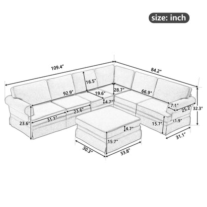 109.4" Fabric Upholstered Modular Sofa Collection, Modular Customizable ,Sectional Couch with removable Ottoman for Living Room