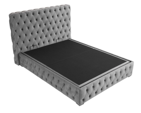 3585QUEEN BED Beautiful line stripe cushion headboard,Portable pneumatic connection rod+Grey Flannelette