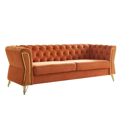 Modern Tufted Velvet Sofa 87.4 inch for Living Room Orange Color