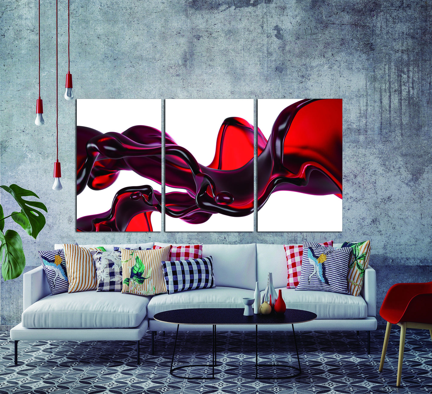 Oppidan Home "Abstrat Liquid in Red" 3 Piece Acrylic Wall Art (36"H x 72"W)