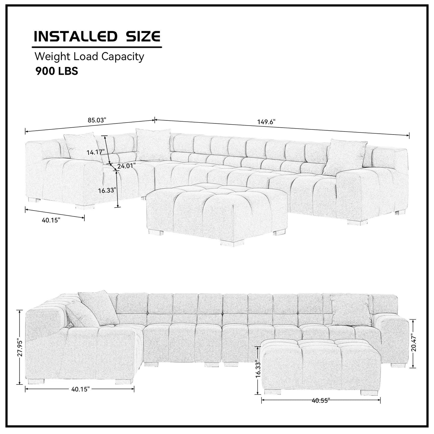 Modular Seating Sofa Couch L-Shaped Sectional sofa with Ottoman BLUE